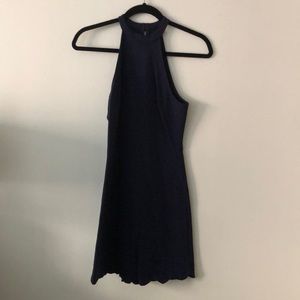 Aqua Bloomingdale’s Navy High Neck cocktail dress